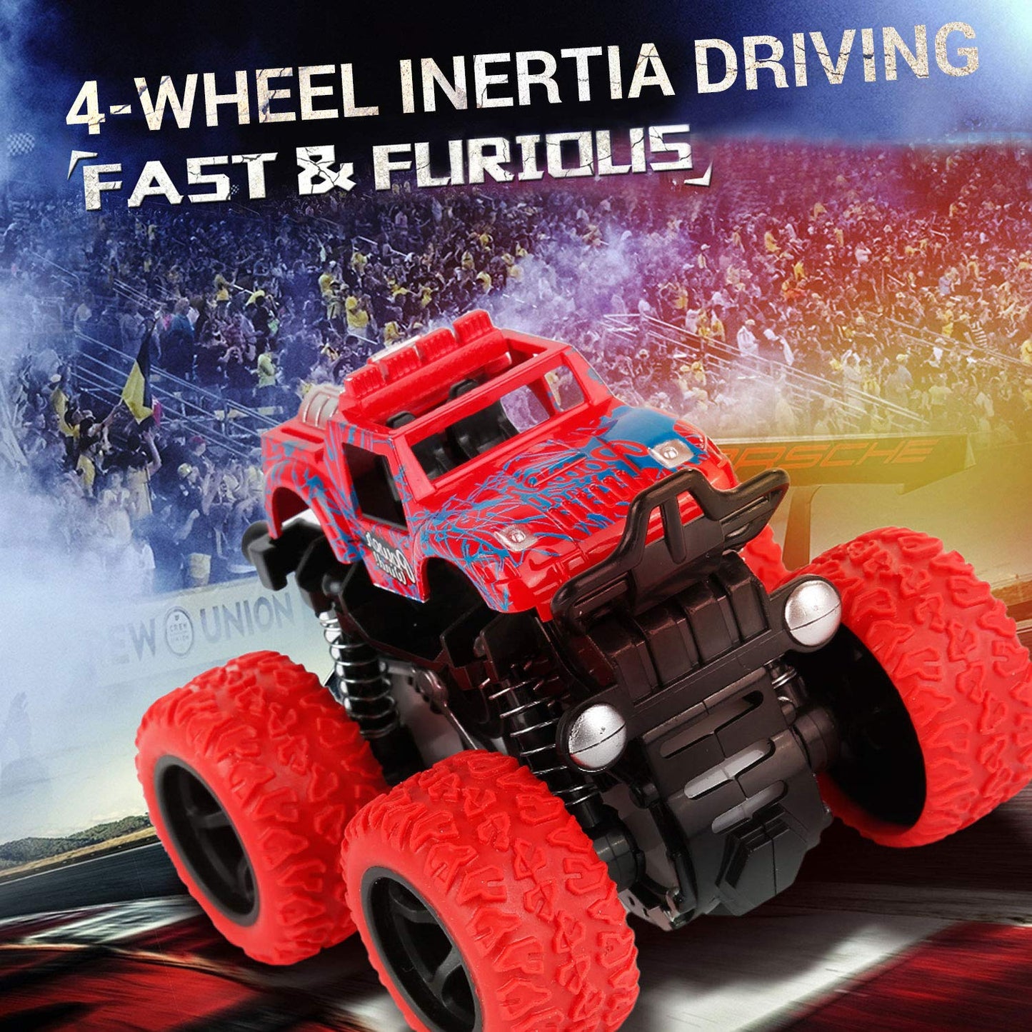 taessv Monster Truck Toys - Friction Powered Toy Cars Push and Go Vehicles for Toddlers Kids Best Christmas Birthday Party Gift for Boys Girls Aged 3 and Above 4-Pack