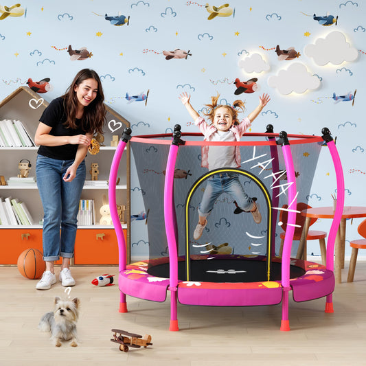 Happin® 55'' Toddler Trampoline Indoor & Outdoor with Safety Enclosure, 5FT Recreational Trampoline for Kids, Ages 1-8 with Basketball Hoop, No-Gap Design, Toddler Gift for Boy & Girl