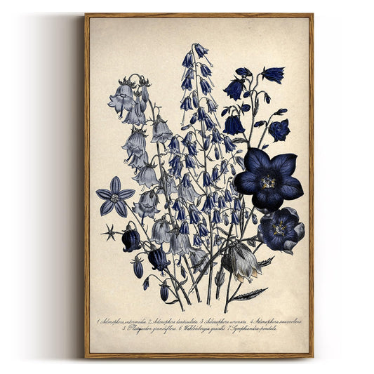 VIYYIEA Vintage Framed Botanical Wall Art Decor, Living Room Bedroom Blue Campanula Pictures Retro Wall Decor, Framed Canvas Prints Artwork, Farmhouse Flower Paintings,16x24 Inch