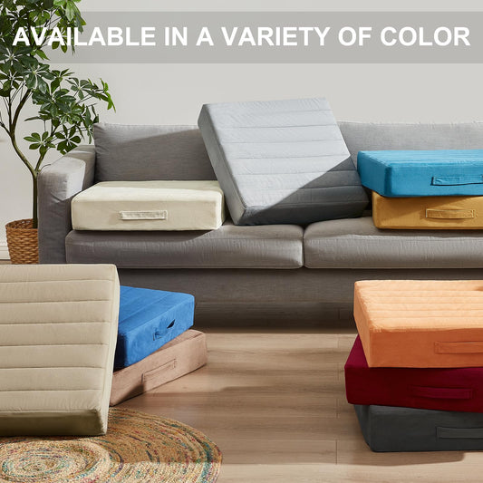 JKMAX 2 Pcs High Density Foam Floor Pillow - Upgraded Large Pillows Seating for Adults - Outdoor Floor Cushion with Soft Tufted Cover - Yoga Pillows for Sitting On Floor - 22 Inch Light Gray