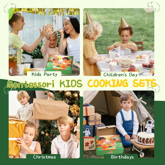 Lullulii Montessori Kitchen Tools for Toddlers,Kids Knife for Real Cooking,Toddlers Knife Set with Storage Box Kids Safe Knives Children Cutting Set for Girl Boy,Montessori Toys for Kitchen Set -Green