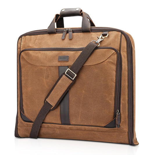 Polare Waxed Canvas Full Grain Leather Trim Garment Carry on Bag for Business Travel, Waterproof Hanging Suit Luggage Bag Wrinkle-Free Suit Cover with YKK Zipper and Shoulder Strap