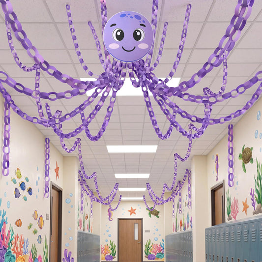 Motipuns 301 Pcs Under The Sea Paper Chains, Octopus DIY Paper Chain Garland for Classroom, Purple Ocean Theme Bulletin Board Decor Summer Party Craft Supplies 1" x 8"