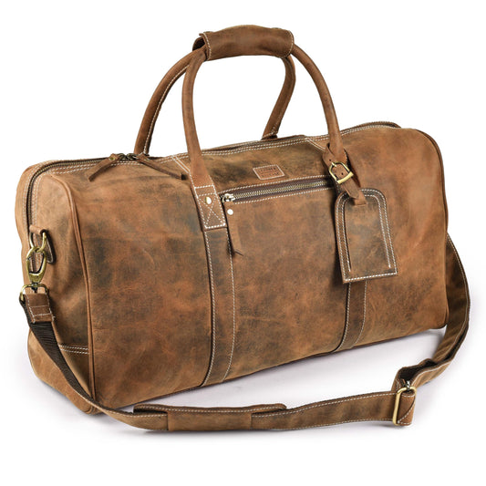 Leather Village Leather Duffel Bags for Men & Women-Stylish Travel Weekender Carry-On Sports Gym Overnight Luggage Bag - 20 Inch - Vintage Brown