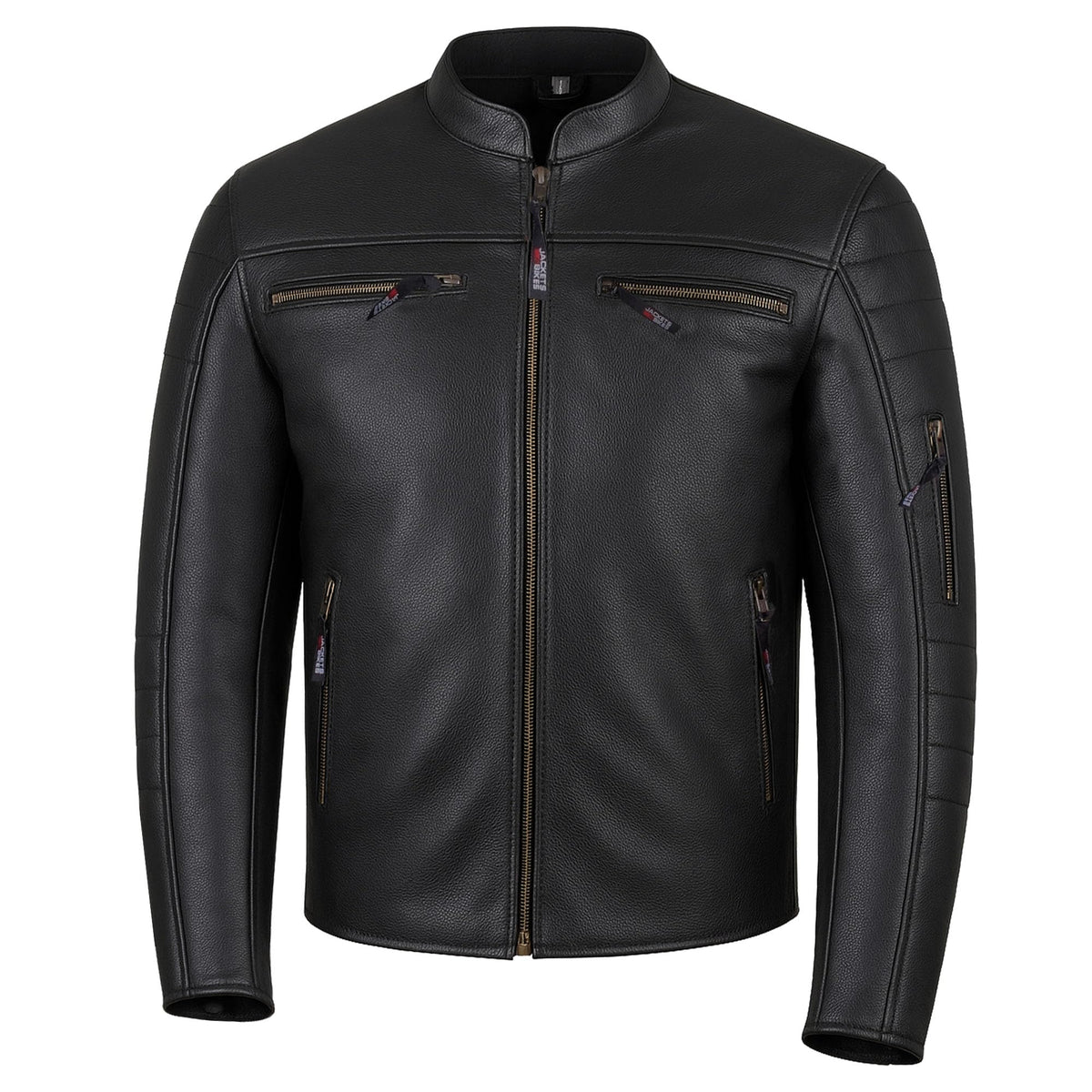 REVOLT Men's Motorcycle Jacket, Natural Buffalo Leather, CE Armor - Ventilation, Cruiser Motorbiker Touring Biker Black L
