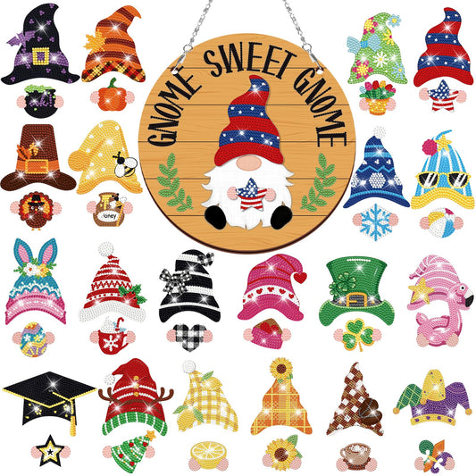 CroBlissful 41 Pcs Interchangeable Iron Gnome Decor DIY Diamond Painting Craft Kit with Magnetic Hats Hands for Seasonal Holiday Decor