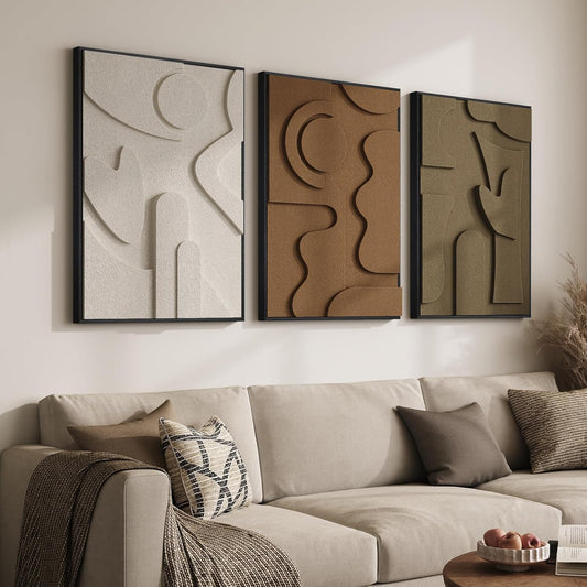 Skiennix Large Framed 3D Textured Abstract Wall Art - Modern Geometric Decor for Living Room | 24x36 In