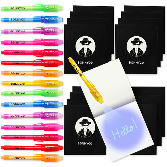 BONNYCO Invisible Ink Pen and Notebook Pack 16, Party Favors for Kids. Magic Spy Pen Goodie Bags Stuffers for Kids, Goody Bag Stuffers Pinata. Return Gifts Birthday Party, Classroom Prizes Students