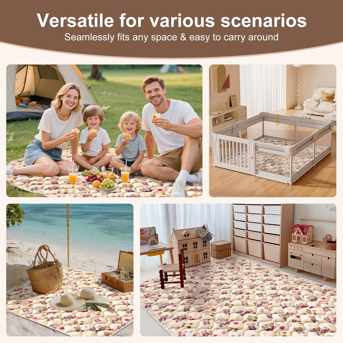 Baby Play Mat - 71" X 59",Premium Thicker Foam Machine Washable, Extra Large Anti-Slip Soft Cushioning Foam Playmats for Babies and Toddlers, Foldable Baby Crawling Mat for Playpen