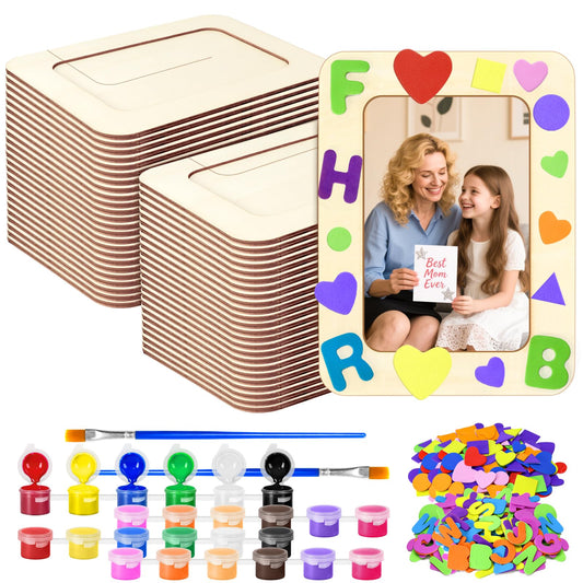 VOKOY 24 Pack Wooden Picture Frames for Crafts, DIY Wood Picture Painting Frames Kit for 4" x 6" Photos,Unfinished Wood Photo Frame DIY Wooden Crafts Decorate for Mother's Day Birthday Party Gifts