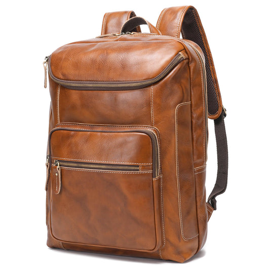 LANNSYNE Vegetable Tanned Leather Backpack For Men, 17" Laptop Backpack, Casual Outdoor Business Travel Rucksack, YKK Zippers