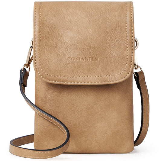 BOSTANTEN Vegan Leather Small Crossbody Bags for Women Designer Cell Phone Bag Wallet Purses Adjustable Strap Camel Brown