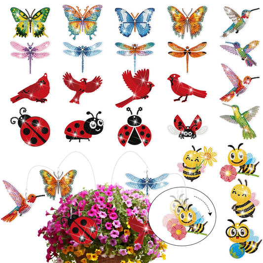 Reallnaive 24 Pcs Butterfly Diamond Art Swaying in the Wind 5D DIY Adult Diamond Art Kits High Flexibility Plant Stakes Decorative Garden Stakes Craft for Indoor Outdoor Yard Decor(Rich Styles)