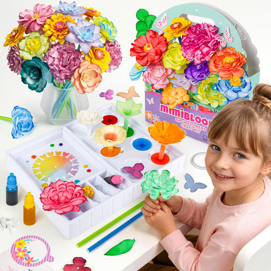 SOCBTNSO Paper Flower Crafts Kit for Kids, Bloomjoy Magic Petal Arts and Crafts Color Science, DIY Bouquet Maker, Flower Making Kit for Girls Age 6 7 8 9 10 11 12, Gifts for Mother Grandma Daughter
