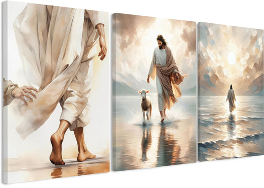 3 Pcs Christian Wall Art Jesus Decor Christ Religion Canvas Wall Decor Jesus Art Pictures Posters Prints Religious Paintings Room Decor for Church Prayer Room Christian Schools Hospitals 12'' x 16''
