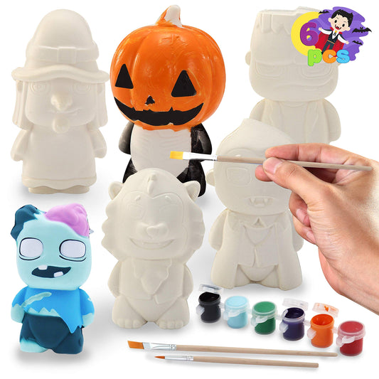 JOYIN Halloween Squishy Toys Coloring Craft Kit with 6 Different Characters, 6 Colors Paints, and 3 Paintbrushes, Art Craft Painting Kit DIY Set Halloween Party Games for Kids Activities Party Favors