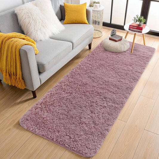 OLANLY Runner Rugs - 2x8 Machine Washable Soft Fluffy Shaggy Carpet for Bedroom & Hallway | Blush Color