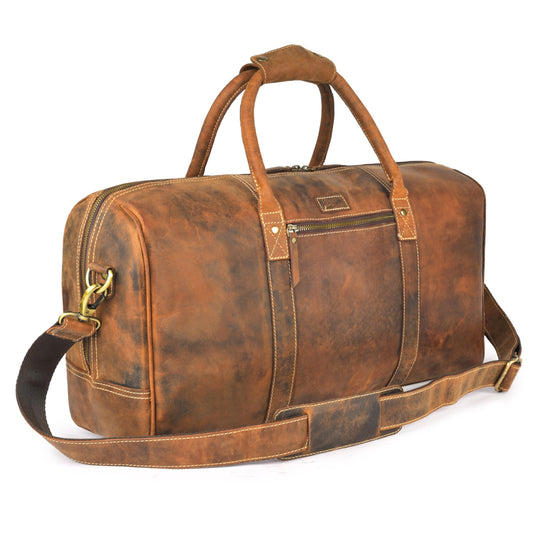 Rasavi Leather Duffel Bag for Men & Women – 20 Inch Travel Weekender, Carry-On, Overnight Travel, Sports & Gym Luggage Bag- Tan