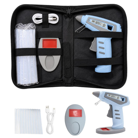 Cordless Hot Glue Gun Kit, 15-Second Fast Heating 10W, 30pcs Glue Sticks & Canvas Bag, Auto Shut-Off, Safety Nozzle, USB Rechargeable for DIY Crafts Fabric Wood Home Repairs(Blue)