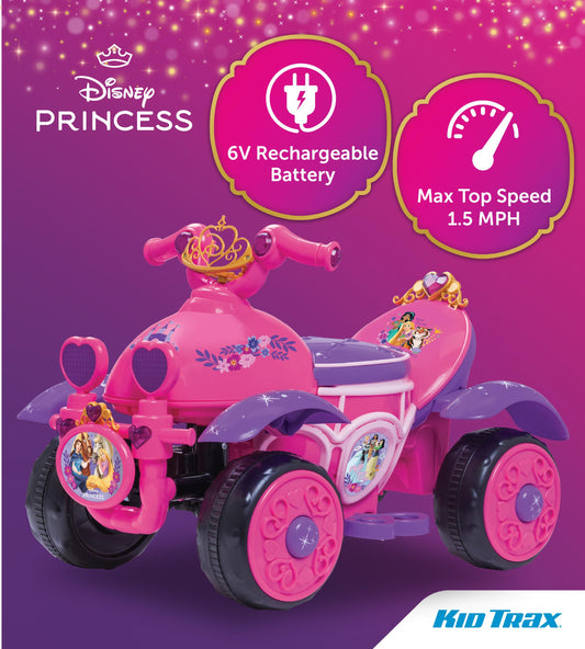 Kid Trax Toddler Disney Princess Electric Quad Ride On Toy, Kids 1.5-3 Years Old, 6 Volt Battery and Charger Included, Max Weight 45 lbs, Princess Pink