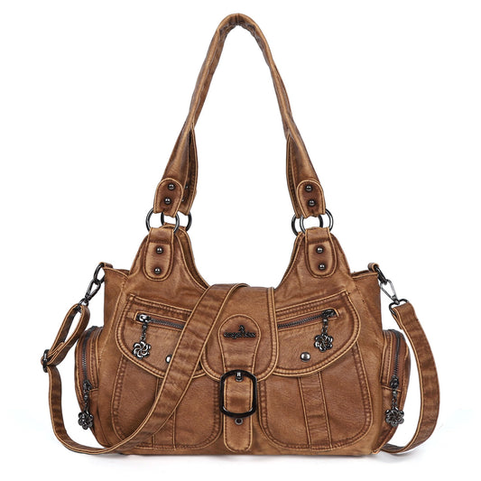 Angel Kiss Hobo Bags for Women Vegan Leather Shoulder Purses and Handbags Ladies Roomy Tote Bags Purse with Crossbody Strap,Brown