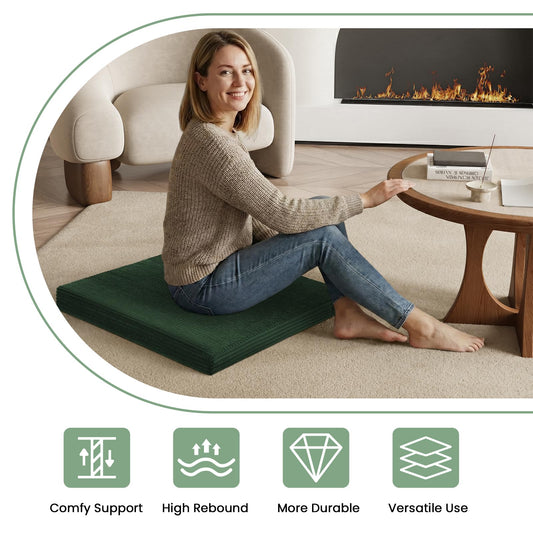 PRIMEPATIO Meditation Cushion Set, Meditation Pillow for Sitting on Floor, Large Yoga Pillow with Knee Support, Washable Zafu Meditation Mat, 3 Shapes Floor Pillow for Adults, Green