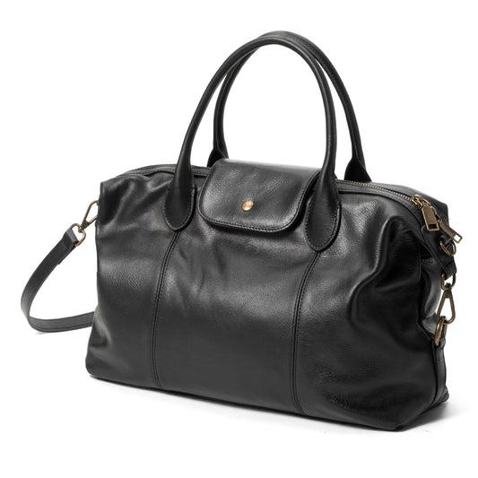 befen Vintage Genuine Leather Satchel Tote Bag, Retro Waxed Leather Purses for Women, Luxury Top Handle Handbag Shoulder Bags, Black Cross Body Doctor Bag for Work Travel Casual