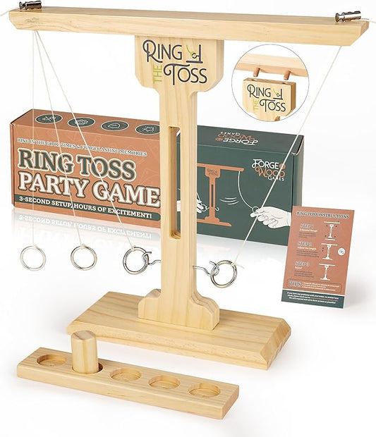 Ring Toss Game for Adults, 3-Second Instant Assembly Hook and Ring Game with Sturdy Structure, XL Size(15.8’’ X 15’’) Indoor Outdoor Holiday Party Games, Fun Family Games for Backyard, Camping, Beach