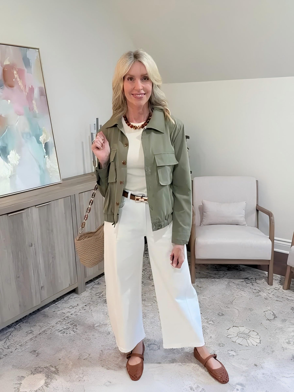 Onedreamer Women's Military Safari Cropped Lightweight Jackets with Pockets