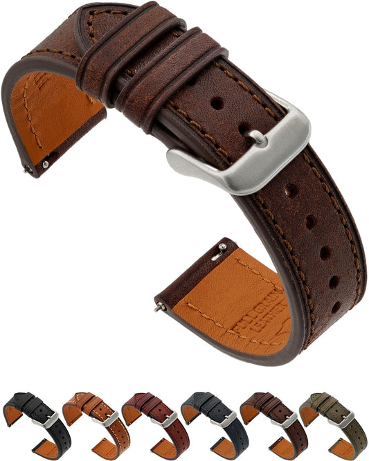 Benchmark Quick Release Leather Watch Band - Premium Italian Full Grain Leather Watch Straps for Men & Women (Dark Brown, 22mm)