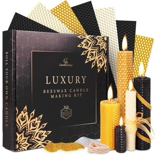 Beeswax Candle Making Kit - Crafts for Adults Women Luxury Candles Gifts for Women DIY Kits for Adult Arts and Crafts Modern Art Supplies Craft Set Black & Gold Home Decor