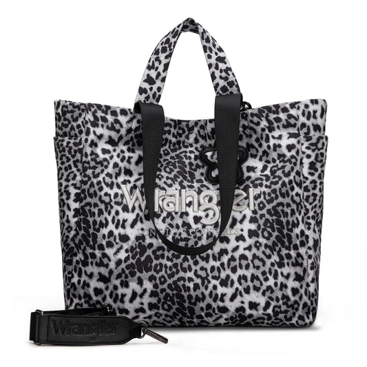 Wrangler Large Tote Bag for Women Designer Leopard Print Purse with Detachable Strap for Travel Work Gym Black WG433-8317BK