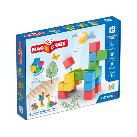 Geomag Magicube Magnetic Blocks for Toddlers Ages 1–5 | Swiss-Made STEM Building Toy Sets | Multiple (MAGICUBE_24PCS_Montessori)