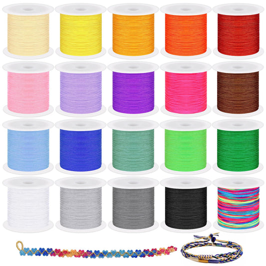 Keadic 437 Yards/ 400 Meters Nylon String for Bracelets Making, 20 Rolls 0.8mm Satin Silk Chinese Knotting Cord Beading Thread for Friendship Bracelets Tassels Necklaces Jewelry Crafting