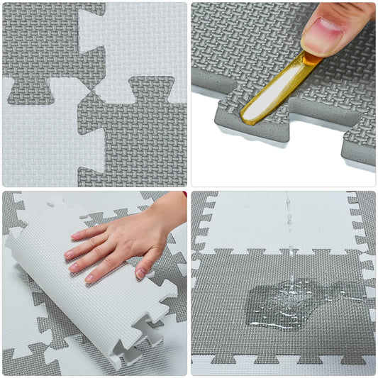 qqpp EVA Rubber 18 Tiles Interlocking Puzzle Foam Floor Mats - Baby Play Mat for Playing | Exercise Mat for Home Workout. Brown, Beige. QC-FJb18N