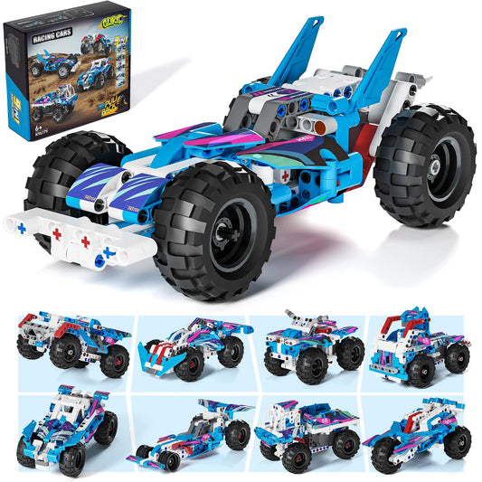 Glikid Technic 9 in 1 Pull-Back Car Building Set - Off-Road Race Vehicle Models for Boys and Girls, STEM Engineering Toy for Kids Ages 8 and Up | Ideal Gift for Birthdays