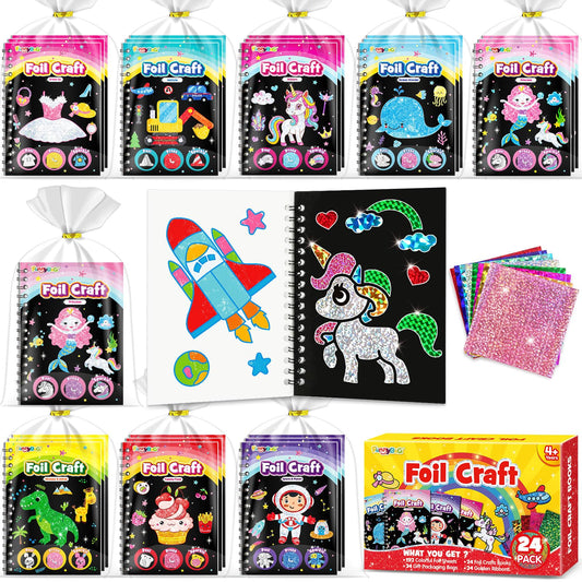 FUNNYB&G Foil Art Party Favors for Kids - 24 Pack Foil Art Crafts Kits Coloring Books, Goodie Bag Stuffers Party Favors for Kids 4-8 8-12, Bulk Birthday Classroom Prizes Girls Boys Gifts (Classic)