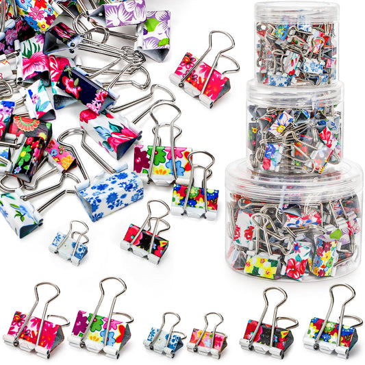 Fasmov 148 Pcs Cute Binder Clips with 3 Sizes (Small/Medium/Large), Office Stationery Clips for Organizing Papers, Crafting & DIY Projects, Paper Clamps Perfect for Office, School, and Home Use