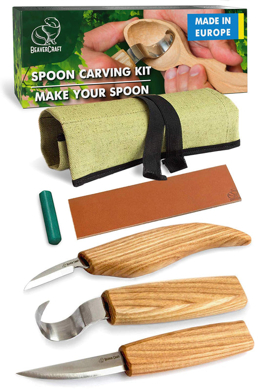 BeaverCraft S13 Wood Carving Tools Set for Spoon Carving 3 Knives Wood Carving Kit for Beginners Hook Knife Wood Carving Right-Handed Spoon Carving Whittling Knives (S13 Right-Handed)