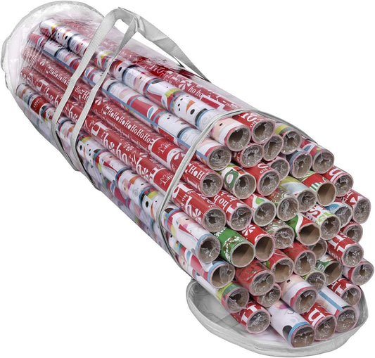 ProPik Wrapping Paper Storage Bag - Heavy Duty Organizer for 24 Rolls, 40 Inch Long | Clear PVC with Handles