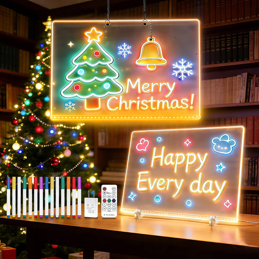 2 Pack Cosmody LED Drawing Board for Kids, 16" Rechargeable Light Up Note Board with 7 Colors & 4 Modes, 14" Glow Board with 14pcs Neon Markers for Home Office Decor Birthday Gifts
