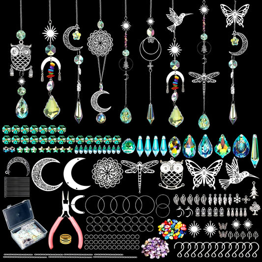 Tarklanda 460 PCS DIY Crystal Suncatcher Craft Kit - Rainbow Maker Hanging Sun Catchers with Hooks Chains Colorful Prism Pendants for Window Garden Home Decor Wedding Birthday Gifts