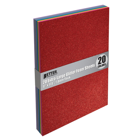 Better Office Products 20 Pack Extra Large Glitter Foam Sheets, 12 x 17.5 Inch, Assorted 20 Colors, for Arts and Crafts, 20 XL Sheets