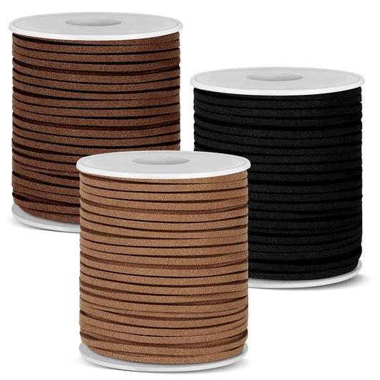 Anezus 3 Rolls Flat Leather String Cord, Suede Ribbon for Jewelry Making, Leather Twine for Crafts, Thin Leather Shoe Laces for Boots, Faux Leather Strips for Bracelets, Necklaces