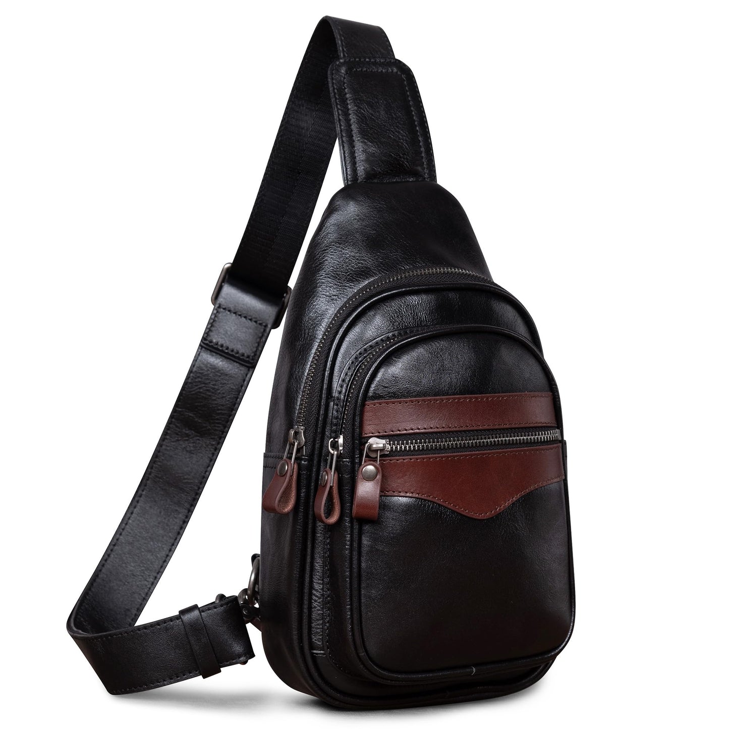 Genuine Leather Sling Bag for Men and Women Crossbody Shoulder Bag Sling Backpack Chest Purse Carry on Casual Daypack(Black)