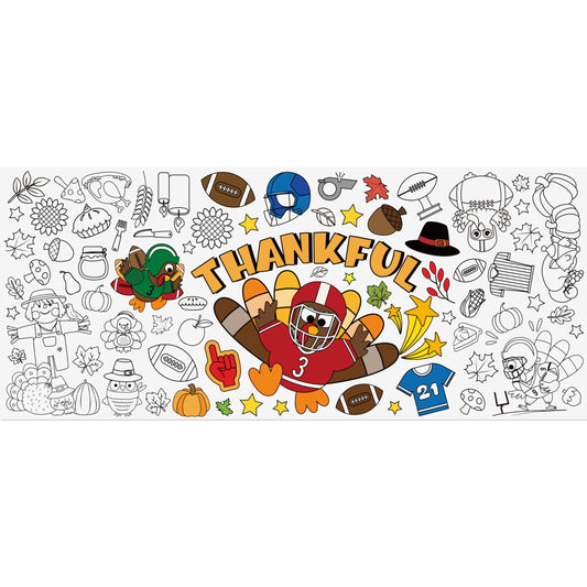 BZaber Giant Thanksgiving Fall Coloring Poster - 55x24 Inch Jumbo Football Turkey Paper Drawing Banner Pumpkin Maple Leaf DIY Tablecloth Wall Decor for Kids Fall Party Activity Classroom Craft Favor