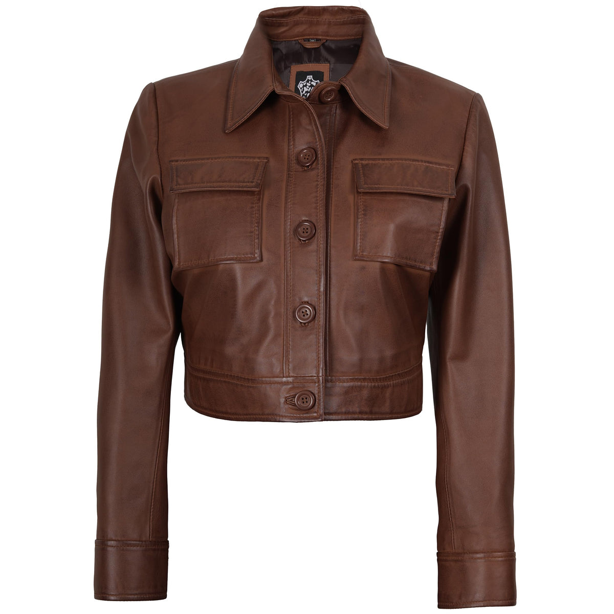 Decrum Women Leather Jacket - Leather Cropped Jacket Women | [1330814] Freddie Cognac Wax, L