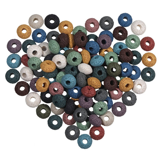 mookaitedecor 50Pcs Mixed Color Lava Rock Large Hole Beads Stone Rondelle Loose Beads for Jewelry Making, Bracelet, Macrame Projects, DIY Crafts, 15x10 mm