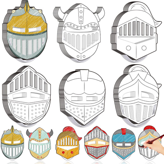 Liliful 30 Set Helmet of Salvation Craft Bulk Color Your Own DIY Kit Armor of God Knight Mask Crafts Religious Bible Blank Paper Arts for Fun Activity Party Favor
