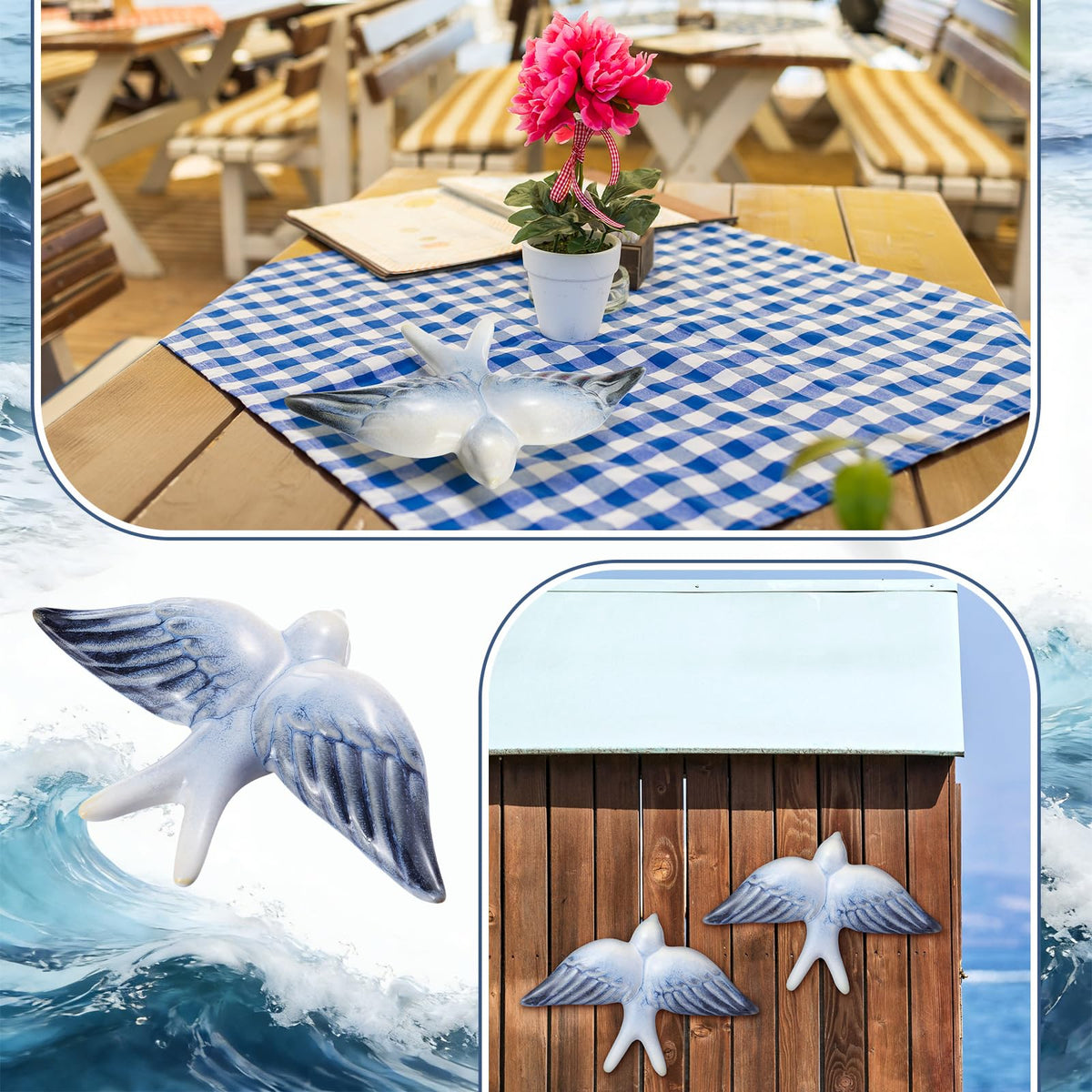 Fiwochic 2 Pcs Hand-Painted Ceramic Swallows Wall Decor Bird Art Wall Decor Mediterranean Lightweight Ceramic Ornament Commemorative Gift for Bathroom Living Room Garden